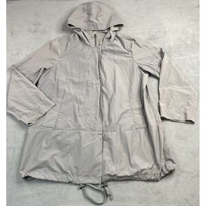 Eileen Fisher Jacket Womens Large Gray Rain Coat Hood Lagenlook Minimalist Light